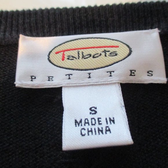 NWOT Talbot's Black Beaded Dress Cardigan, Silk/Cotton/Cashmere Petite Small - Picture 7 of 10